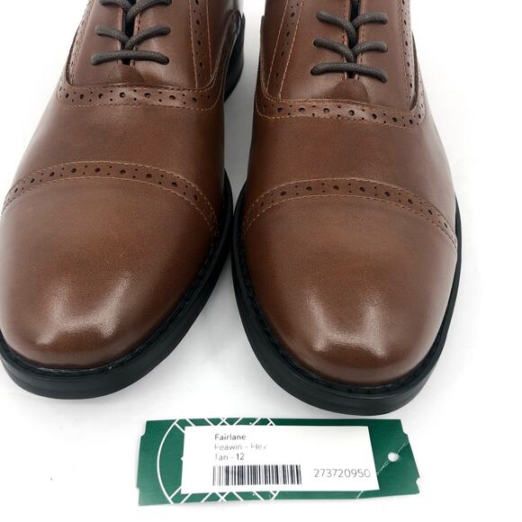 FAIRLANE & SONS Mens Feawin Flex Oxford Shoes Size 12 Tan Brown Leather NWOB - Picture 10 of 11